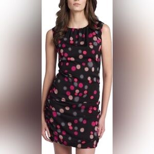 Diane Von Furstenberg Black and Pink Polka Dot Mini Dress